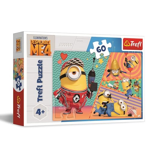 Trefl - Despicable Me 4, Lustige Minions - Puzzle 60 Elemente - Buntes Puzzle mit Helden der Fernsehserie, Kreative Unterhaltung, Spiel für Kinder ab 4 Jahren