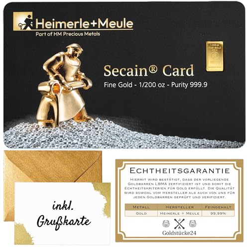 Geschenk aus Gold – Goldbarren 0,15g Heimerle+Meule - Secain Card - inkl. Geschenkverpackung, Grußkarte und Echtheitsgarantie