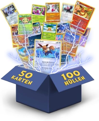 Pokemon Karten deutsch 50 Verschiedene 3 Seltene 3 Holo 1 zufällige Pikachu, Glumanda, Dedenne oder Evoli Sammelkarten Originale Pokemon Karten aktuelle Sets 100 Heartforcards® Card Guard Kartenhüllen