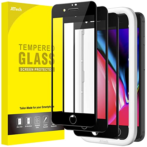 JETech Full Screen Schutzfolie für iPhone 8 Plus/7 Plus 5,5 Zoll, Schwarzer Rand Panzer Schutz Glas Folie Displayschutz mit Einfaches Installationswerkzeug, HD Klar, 3 Stück (Schwarz)