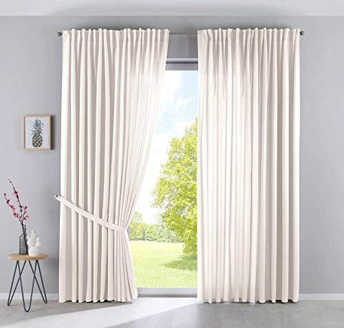 2er Set Vorhänge Verdeckte Schlaufen Cationic »JENA« HxB 250x300 cm Creme Blickdicht Leinen Optik Gardinen Meliert Gardinenband mit Raffhalter, 2019037-2