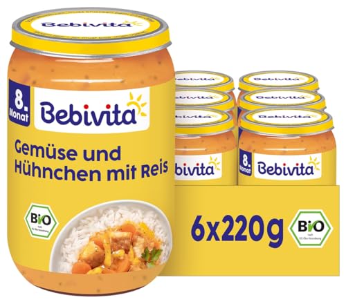 Bebivita Menüs ab 8. Monat - Gemüse-Reis mit Hühnchen nach asiatischer Art, 220g 6er Pack (6x220g)