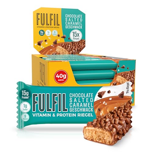 FULFIL Vitamin- und Proteinriegel Chocolate Salted Caramel Geschmack - High Protein, Low Sugar Snack - 15 x 40 g