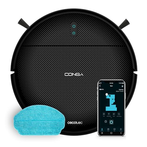 Cecotec Saugroboter mit Gyroskopischer Navigation und App Conga M10 X-Treme. 2000Pa, Kehren, Saugen, Wischen und Moppen, 120min Autonomie, Absturzsensoren und 2 Seitenbürsten