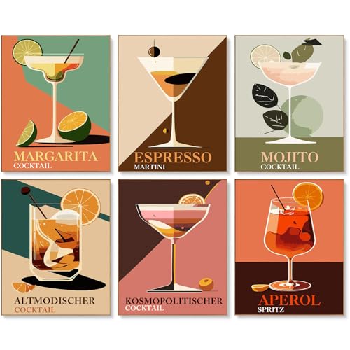 lxmydm Malen nach Zahlen Cocktailgläser DIY handbemalt 6-teiliges Set Polypropylenfarbe mit 6 Pinseln perfekt für jedermann als Geschenk (20 x 30