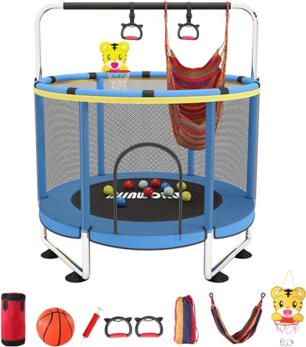 Blinworld Kindertrampolin mit Turnstange – 140 cm Trampolin für Kleinkinder, bis 200 kg, mit Spielset & Sicherheitsnetz für Innenbereich und Garten