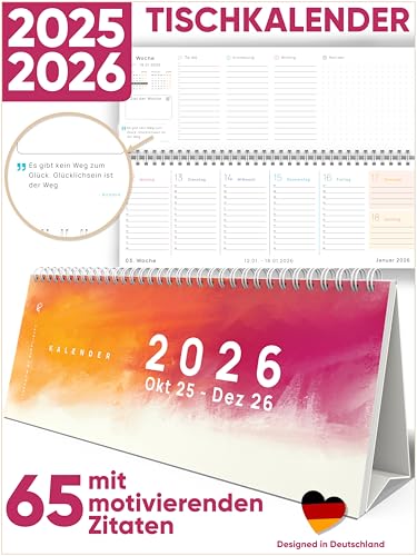 UNITURE® - Bunter Tischkalender Okt. 2025 bis Dez. 2026 Monatskalender - Kalender 2026 Planer mit Monatsansicht Stehkalender - Kalender quer 2026 Tischkalender als Querkalender 2026