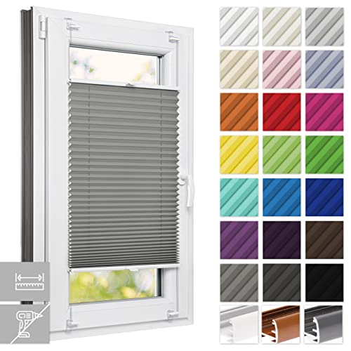 Estika Plissee ohne Bohren nach Maß, Plissee Klemmfix, 23 Farben, 5 Profilfarben, Breite 30-129 cm, Höhe 50-149 cm, Rollo für Fenster ohne Bohren, Plisseerollo innen, Sicht- und Sonnenschutz