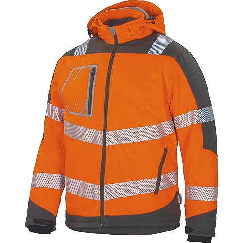 Vizwell Winter Softshelljacke Warnschutz Jacke Winterjacke leuchtorange-grau (as3, alpha, l, regular, regular, L)