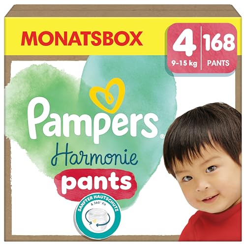 Pampers Harmonie Pants Größe 4, 168 Windeln, 9kg-15kg, sanfter Hautschutz und 360° Komfort-Fit