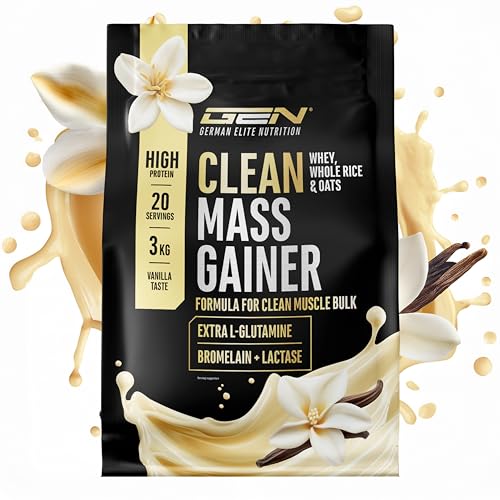 Clean Weight Gainer - 3 kg - Mit komplexen Kohlenhydraten & Protein - Ideal für die Massephase - Pulver zum Masseaufbau und Zunehmen - Vegetarisch - Vanilla Geschmack
