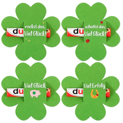 BOFUNX 4 Stück Glücksbringer Prüfung Schokolade Geschenke Kleeblatt Glücksbringer Prüfung Viel Glück Prüfung Abschiedsgeschenk Glücksbringer Abitur ABI Bachelor Master Abschluss Mitarbeiter Kollegen