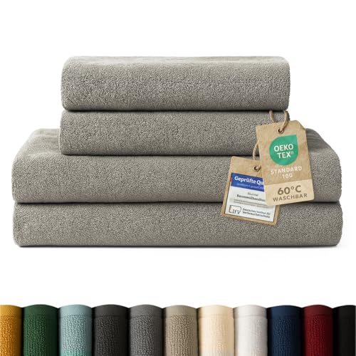 Blumtal Premium Frottier Handtücher Set 4 teilig 100% Baumwolle - Oeko-TEX zertifiziertes Badetuch 2X (70x140 cm) + Towel 2X (50x100 cm) - Ultra saugstarkes Frottiertücher Set - Handtücher Grau