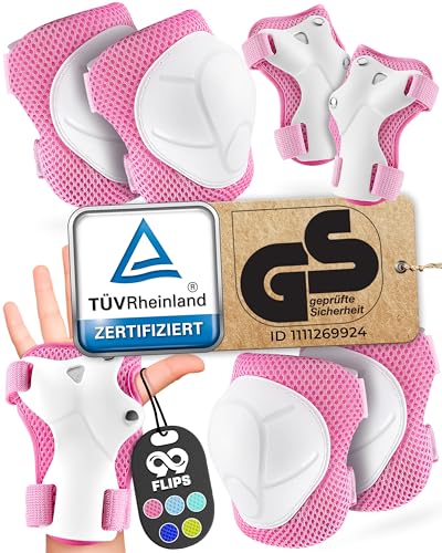 99FLIPS Schoner Inliner Kinder 3 Jahre - TÜV Rheinland GS Siegel [6er Set] - Flash - Größe XS Pink - Protektoren - Knieschützer Protektoren Knie- und Ellenbogenschützer Kinder
