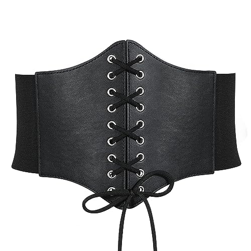 RHZXD Damen Korsett Gürtel, Elastischen Breiten Band Schnürkorsett, Damens Corset Belt, Gürtel HüftgurtWaist Trainer, Taillenformer für Damen (Schwarz)
