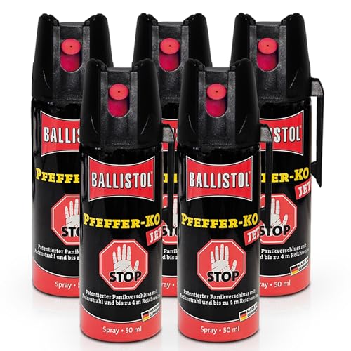 Ballistol 5er Set Jet Pfefferspray 5x50 ml – Vorratspack Strahl-Spray, Pfefferspray 50ml, Pepper Spray Self Defense, Tierabwehrspray