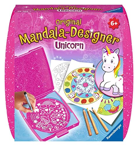 Ravensburger Mandala Designer Mini Unicorn 29704, Zeichnen Lernen für Kinder ab 6 Jahren, Zeichen-Set mit Mandala-Schablone für farbenfrohe Mandalas