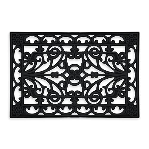 Relaxdays Fußmatte Gummi, 40 x 60 cm, rutschfest, wetterfest, Türvorleger innen & außen, Fußabtreter Ornamente, schwarz