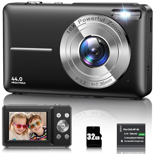 Digitalkamera 1080P 44MP Fotokamera 16X Digitalzoom Kamera, Vlogging Fotoapparat Kompaktkamera mit 2,4