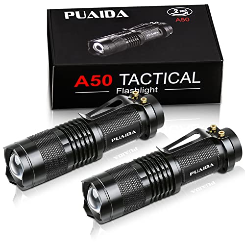 PUAIDA Mini LED Taschenlampe Kinder, Superhelle Zoombar Taschenlampe Batteriebetrieben mit 3 Modi, Wasserdichte LED Handlampe für Kinder, EDC, Geschenk, Angeln, Wandern und Camping (2 Stück)