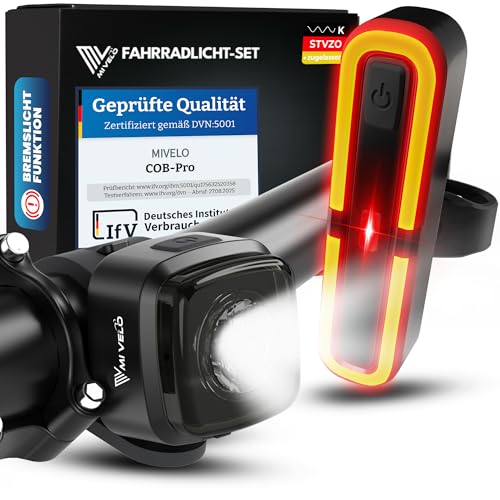 Fahrradlicht Set mit Bremsanzeige - Fahrradlampe LED StVZO zugelassen & IPX5 wasserdicht - Fahrradbeleuchtung vorne & hinten USB aufladbar - Fahrrad Frontlicht & Rücklicht mit aufladbarem Power-Akku