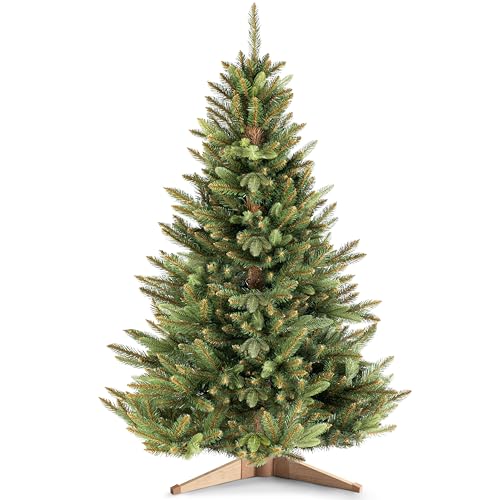 RESTILO Premium Weihnachtsbaum Künstlich 150 cm Tannenbaum mit Ständer aus Holzmaterial braunem Stamm Künstlicher Weihnachtsbaum Maya