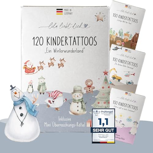 lila liebt dich® 120 hautfreundliche Weihnachten & Adventskalender Kinder Tattoos I Kindertattoos MADE IN GERMANY I Tattoo Kinder