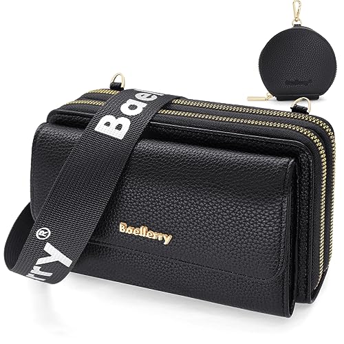 HNOOM Handytasche zum Umhängen Kleine Handy Umhängetasche Damen PU Leder mit Geldbörse Crossbody Schultertasche mit Kartenfächer, Verstellbarem Schultergurt (Schwarz)