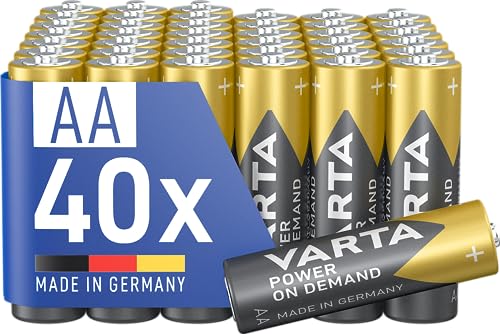 VARTA Batterien AA, 40 Stück, Power on Demand, Alkaline, 1,5V, Vorratspack in umweltschonender Verpackung, ideal für Computerzubehör, Smart Home Geräte