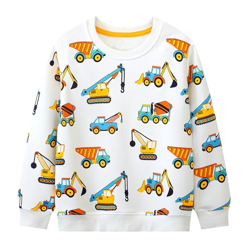 JinBei Pullover für Kinder Jungen Weiß Bagger Sweatshirt Sport Baumwolle Jumper Langarm Sweater Pull Casual Langarmshirts Streetwear Schule Herbst Winter Frühling Tops Alter 5-6 Jahre