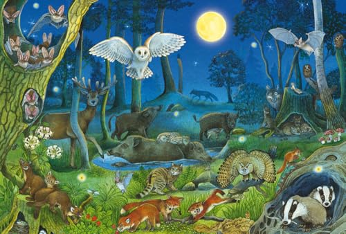 Schmidt Spiele 56529 Tiere nachts im Wald, 100 Teile Kinderpuzzle aus Graspappe