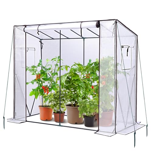 Ohuhu Tomaten Gewächshaus Foliengewächshaus mit PE-Abdeckung mit Sichtfenster, Begehbarer Treibhaus Stabil 200x77x170 cm Gewächshaus Klein Winterfest Tomatenhaus für Optimales Pflanzenwachstum