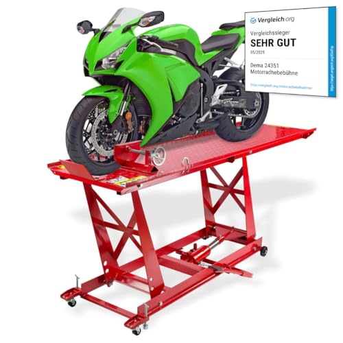 DEMA Motorradhebebühne rot – hydraulische Hebebühne, 450 kg Tragkraft, Werkstattbühne, robust & stabil, ideal für Motorradwartung, Reparatur & Pflege