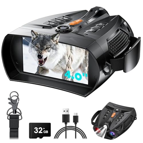 Nachtsichtgerät, SKYBASIC Nachtsichtfernglas, 10-facher Digitalzoom, 4-Zoll-HD-Bildschirm, 5000 mAh wiederaufladbare Nachtsichtbrille, geeignet für Vogelbeobachtung, Camping, Jagd, mit 32 GB