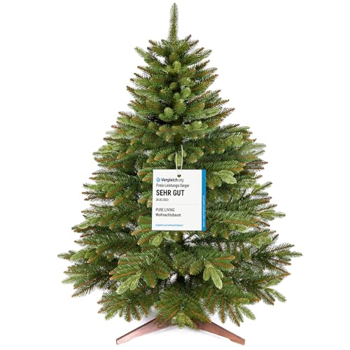 Premium Weihnachtsbaum künstlich 90cm - TESTSIEGER 10 Jahre GARANTIE - Naturgetreu, dichte Zweige, Künstlicher Weihnachtsbaum mit Holzständer – Tannenbaum künstlich von Pure Living