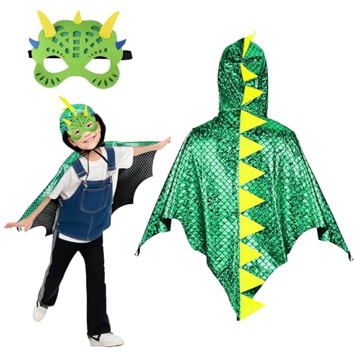 Dinosaurier KostüM Umhang Kinder Karneval: Jungen MäDchen DinokostüM 2 StüCk Mit Dino Maske Halloween Fasching Karneval Pterosaurier Verkleidung Cosplay Party KöStum DrachenflüGel Cape Kleidung