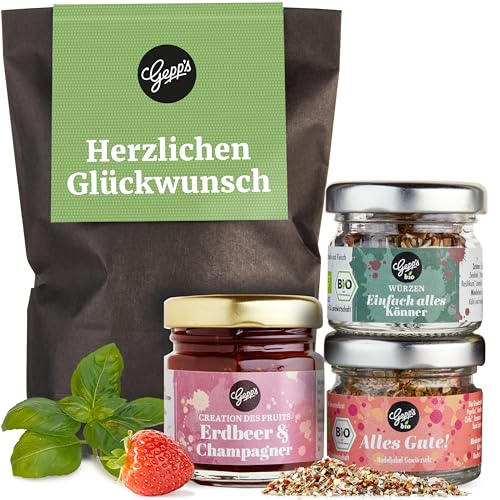 Gepp's Feinkost Wundertüte Herzlichen Glückwunsch I Geschenkset mit Delikatessen I Geschenk gefüllt mit Kleinigkeiten für Freundin, Kollegen, Lehrer I Kulinarische Geschenkidee für Männer & Frauen