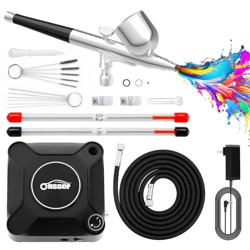 Oasser Airbrush Set 36 PSI mit Kompressor Double Action-Airbrush-Pistole und Zubehör für Modellbau Make-up Autolackierung Schwarz