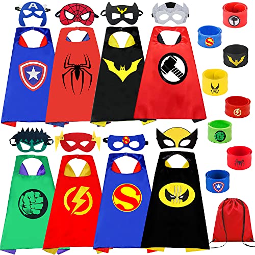 Chennyfun Superhelden Kinderkostüm Kinder, Cosplay Kostüme mit Maske Schnapparmband für Junge Mädchen, Spielzeug & Geschenke für Kindergeburtstag Halloween oder Karneva Umhang