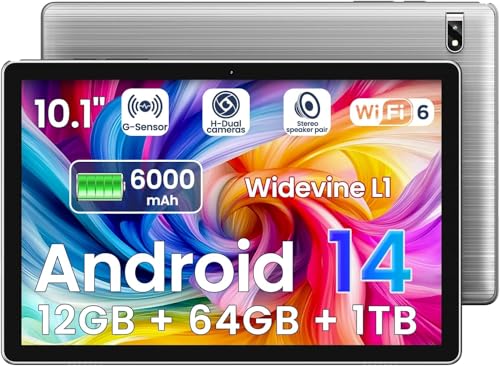 TPZ Tablet, Android Tablet 10.1 Zoll, 12 GB RAM 64GB ROM 1TB TF Expandable, Widevide L1, Octa-Core Processor, 1280 * 800 IPS HD Touchscreen 6000mAh Akku WiFi 6 BT 5.3 Dual 2MP+8MP Kamera