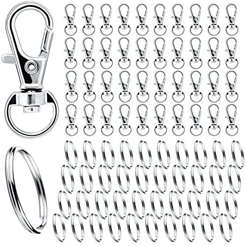 Schlüsselring Klein 80Stk Karabiner Schlüsselanhänger Basteln Selber Machen Ringe Karabinerhaken mit Drehgelenk(Silber)
