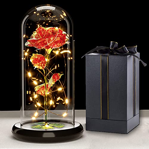 Geschenke Für Frauen, Galaxy Rose Blume Geschenk zum Valentinstag, Infinity Rose in Glaskuppel, LED-Lichterkette auf der Kristallrose, Geschenk für Frauen,Hochzeit,Muttertag,Jahrestag und Geburtstag