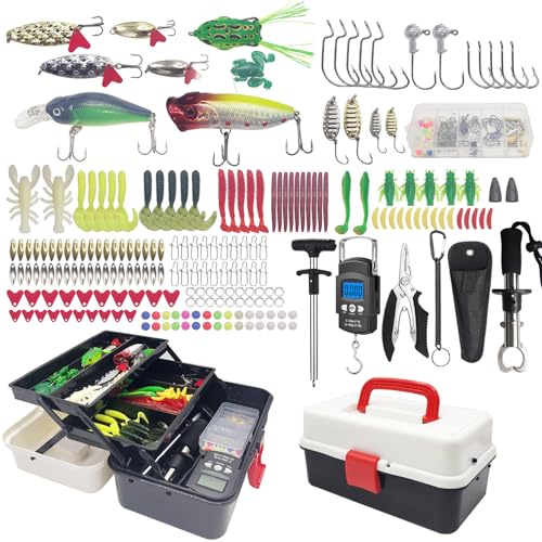 213-Teiliges Angelzubehör-Set,Angelkoffer mit Zubehör Angelset mit Blei-Gewichten,Haken,Angelköder,Angelausrüstung Komplett Anfänger Profi für Barsch,Bluegill,Crappie,Angeln