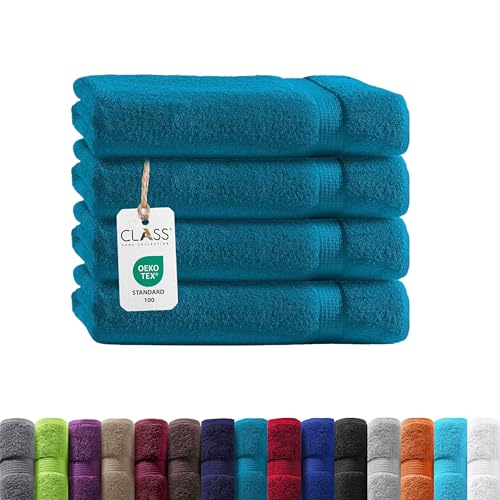 Class Home Collection Frottee Handtücher 50x100 cm – 4er Set Handtuch – Besonders weiche & saugfähige Handtücher aus 100% Baumwolle mit Aufhänger – Petrol