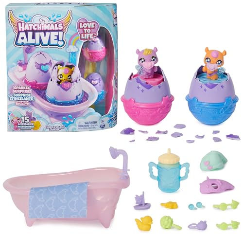 Hatchimals Alive Plantschspaß Set - Badewanne mit Zwei magischen, selbstschlüpfenden Eiern und 15 Accessoires, für Kinder ab 4 Jahren