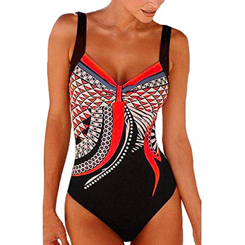 Generisch Damen Badeanzug Bauchweg Push Up Bademode - V-Ausschnitt Mit Shaping Effekt, Schwimmanzug Sport Bademode, Größe XL, Rot, Einteiliger Badeanzug