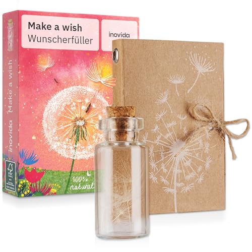 Pusteblume im Glas : Echte Pusteblume als Glücksbringer – Kleines Geschenk mit Grußkarte – Dankeschön Geschenk – Aufmunterung Geschenke – Dankeschön Geschenke Klein – Glücksbringer Prüfung – Inovida
