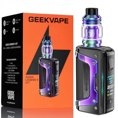 Geekvape Aegis Legend 5 Mod Kit | 200W TC Box Mod (Batterie nicht enthalten) Vape mit Z Sub Ohm Tank 5.5ml Vaper Z Coil Vaporizer Kein Nikotin (Aurora Regenbogen)