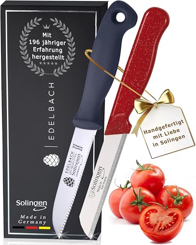 Edelbach Solingen Küchenmesser Set | Made in Germany Solingen Set, Obstmesser, Gemüsemesser, Schälmesser, sehr scharf | Allesschneider Edelstahl | Kneipchen Messer (2er Perfect Tomatenmesser)
