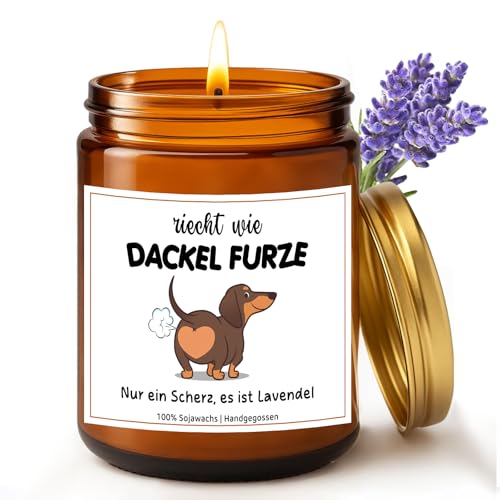 Dackel-Duftkerze, Dackel-Geschenke, Dackel-Kerzen mit Lavendelduft, Lustige Duftkerze mit Dackel Motive, Geschenk für Hunde Liebhaber Frau Freundin zum Geburtstag Weihnachten, Geburtstagsgeschenk